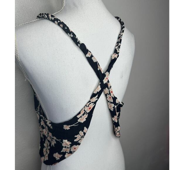 Boho Floral Braided Twist Back Tank Top XS Black Peach Cream Linen Summer Look - Picture 10 of 15